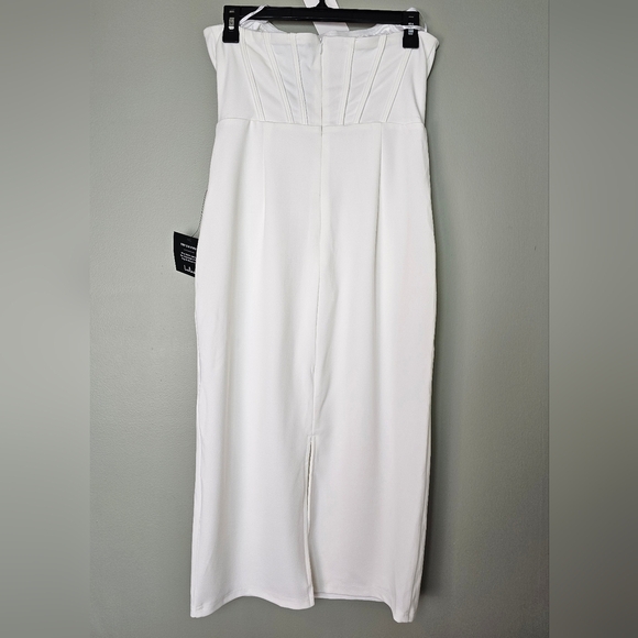 Lulus Gorgeously Sultry White Bustier Strapless Midi Dress, Size Large - Picture 10 of 11